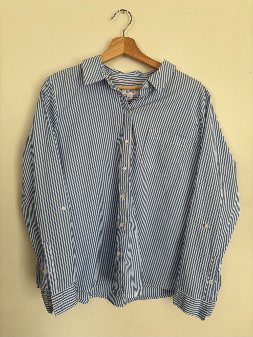 Croft & Barrow Button Up Shirt Women's Petite XL PXL Blue White Blue Pinstripe